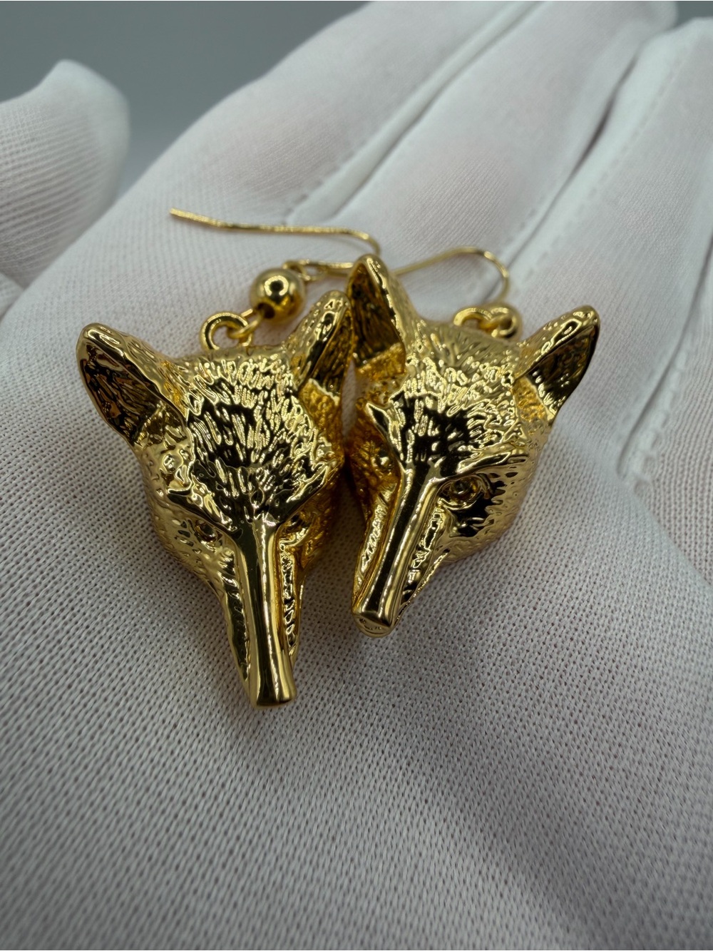 Rare Tory Burch Gold Tone Fox Head Drop Earrings Statement Animal Jewelry